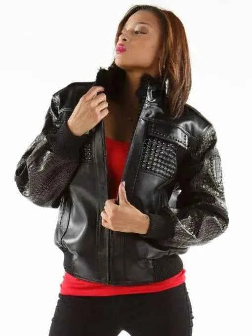 Glowing Black Leather Jacket MB Bomber Pelle Pelle Store