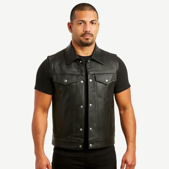 Men's Real Leather Sleeveless Uniform Vest (Police-Inspired BLUF Jacket)