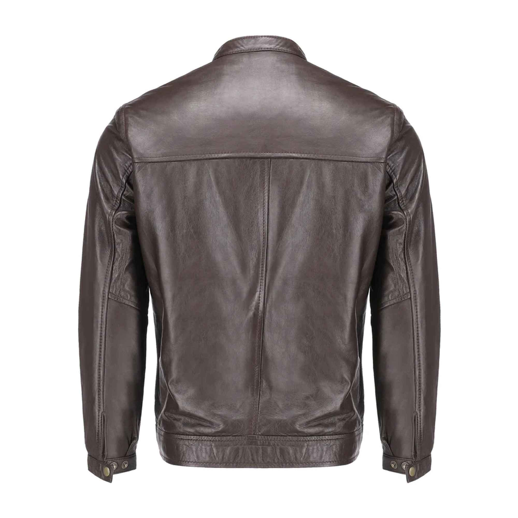 Men's pure brown sheepskin leather jacket Back view