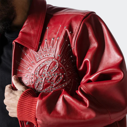 Genuine leather Pelle Pelle American Legend jacket with rib knitted cuffs and detailed embroidered back artwork