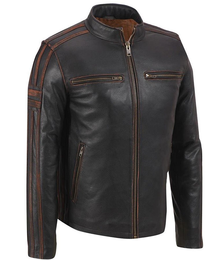 Man Real Plain Cow Leather Biker Styles Jacket