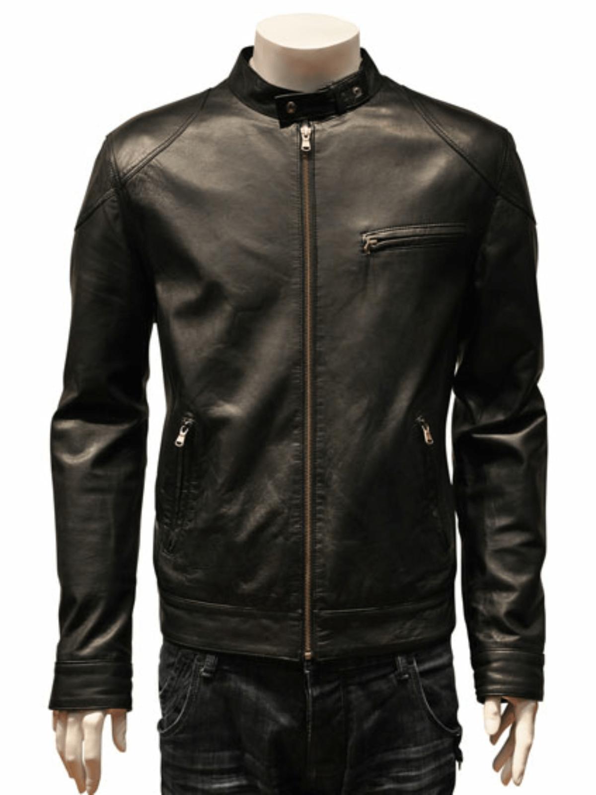 Men’s Handmade Black Genuine Leather T-Shirt Jacket (Full Zipper Biker Shirt)