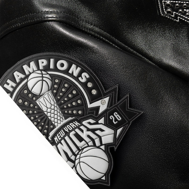 Pelle Pelle x FISLL City of Knicks Women’s Black Leather Jacket leathertaboo.com