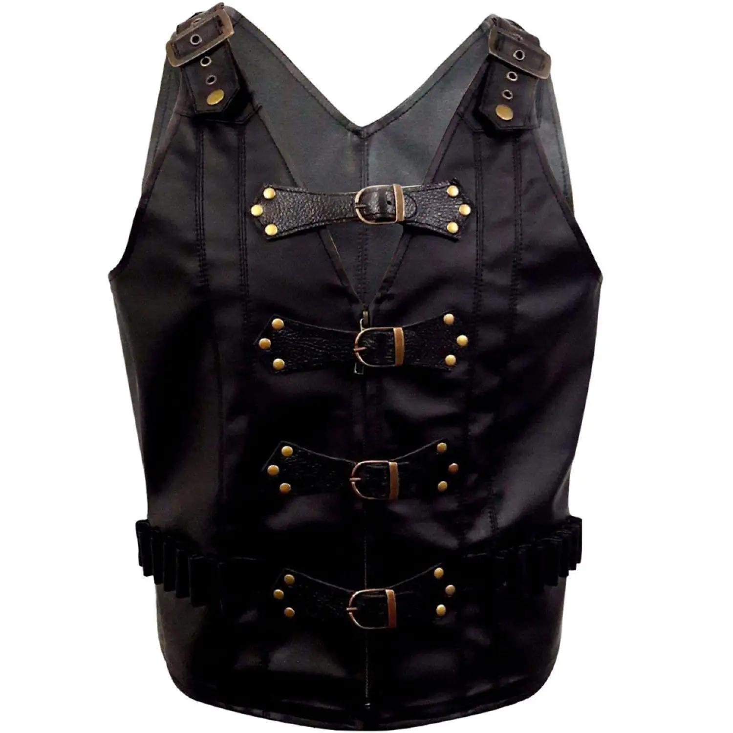 Steampunk Real Leather Waistcoat (Black Motorcycle Biker Vest Jacket)