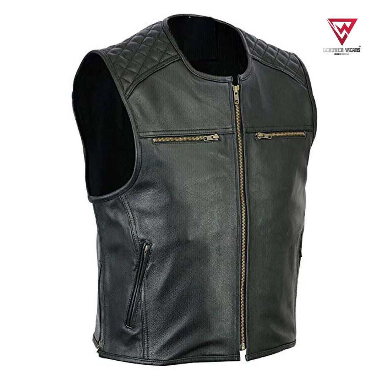 Men’s Genuine Leather Motorcycle Vest (Clubwear Open Gay Top)