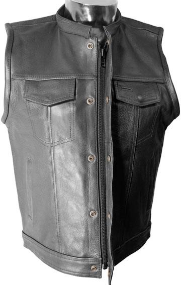 Men’s Black Leather Gay Waistcoat Sleeveless Zipper Vest BLUF Jacket With Blue Piping