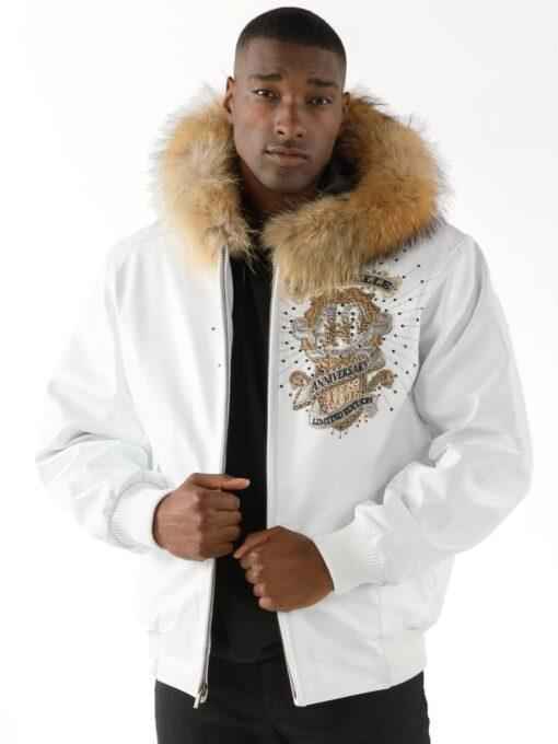Men’s Pelle Pelle Green Croc Embossed Cowhide Leather Jacket with Fur Collar | Luxury Designer Outerwear