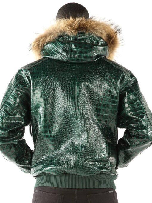 Men’s Pelle Pelle Green Croc Embossed Cowhide Leather Jacket with Fur Collar | Luxury Designer Outerwear leathertaboo.com