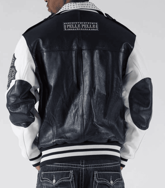 Pelle Pelle Varsity Biker Navy Plush Jacket leathertaboo.com