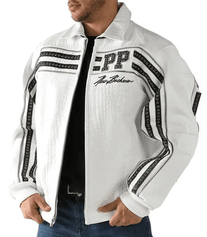 World Renown White Leather Jacket, side view