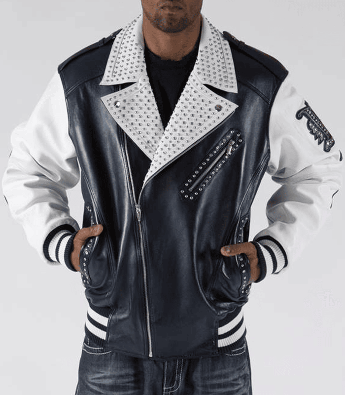 Pelle Pelle Varsity Biker Navy Plush Jacket leathertaboo.com