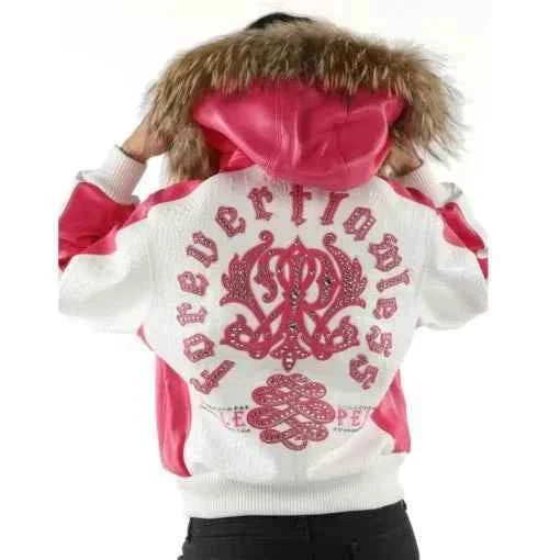 Pelle Pelle White Pink Women Leather Jacket | Fur Hood (Copy)