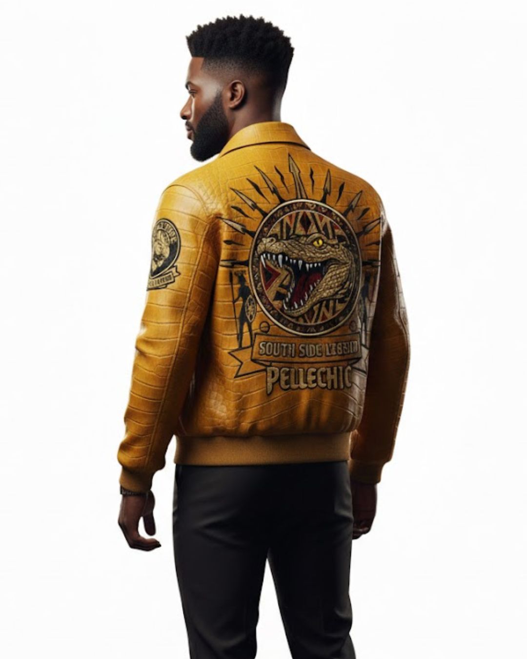 PelleChic™ “South Side Legend” Ochre Leather Bomber – Elite Croco-Embossed Alligator Edition leathertaboo.com