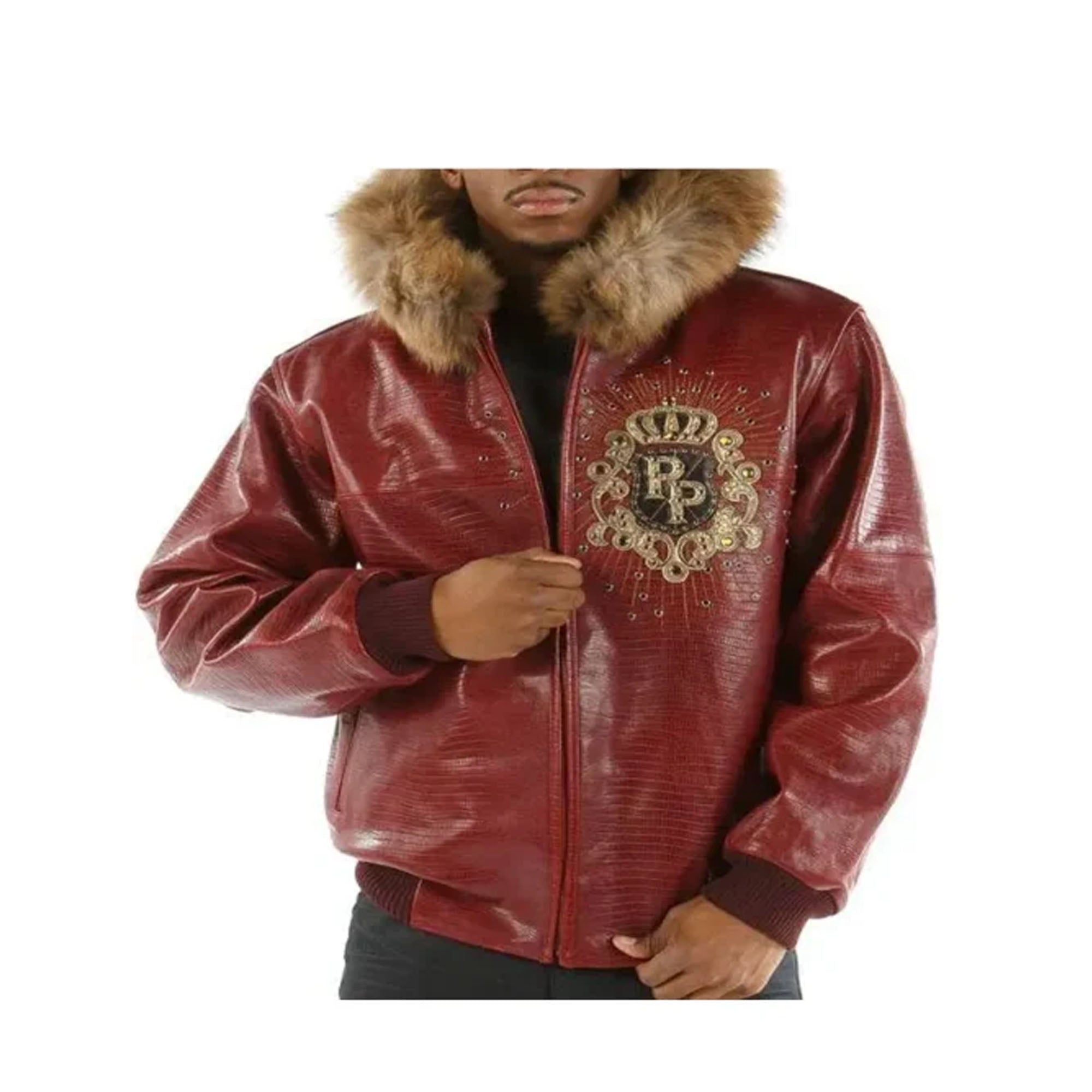Pelle Pelle Crest maroon leather jacket front view