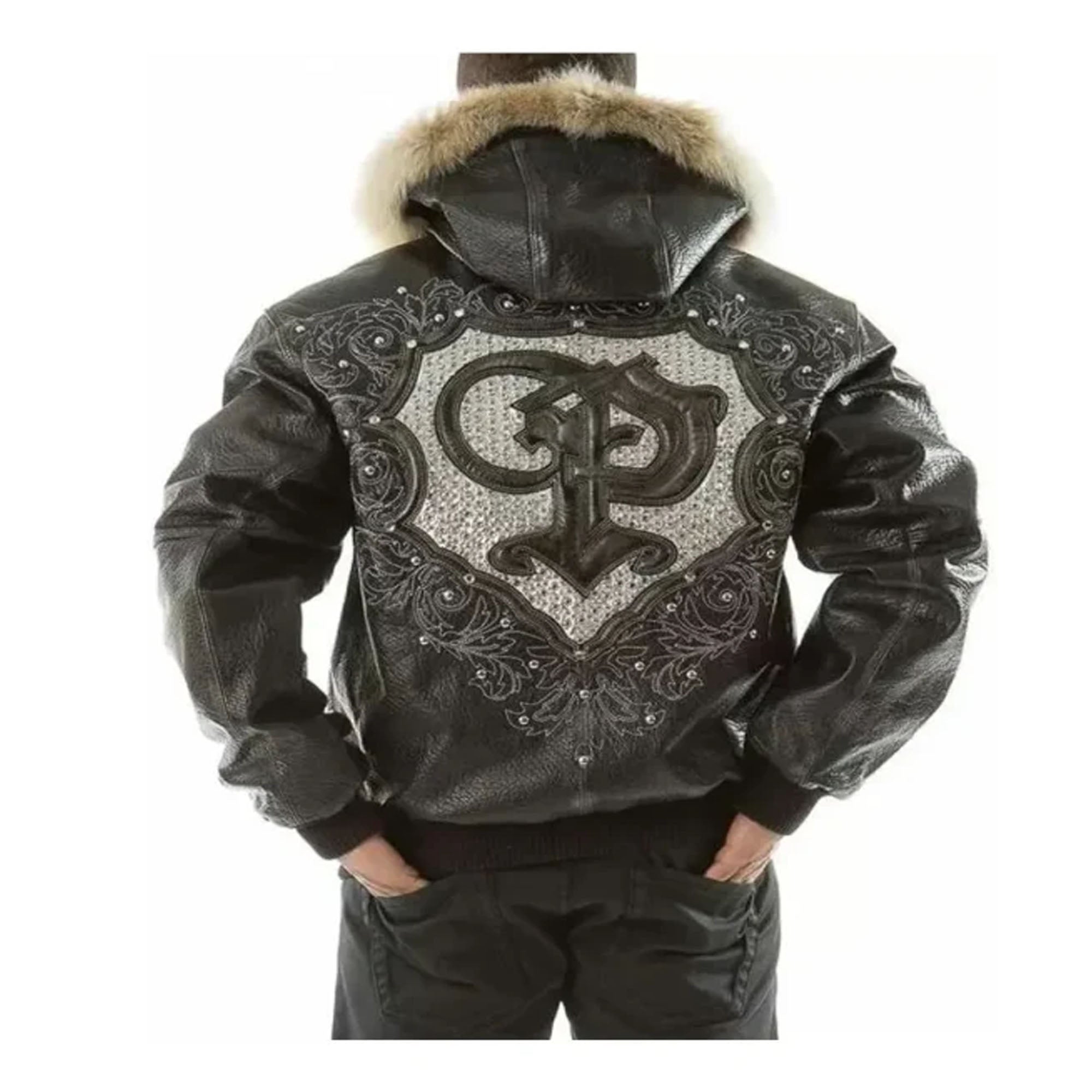 Pelle Pelle PP Crest fur hood black leather jacket Back