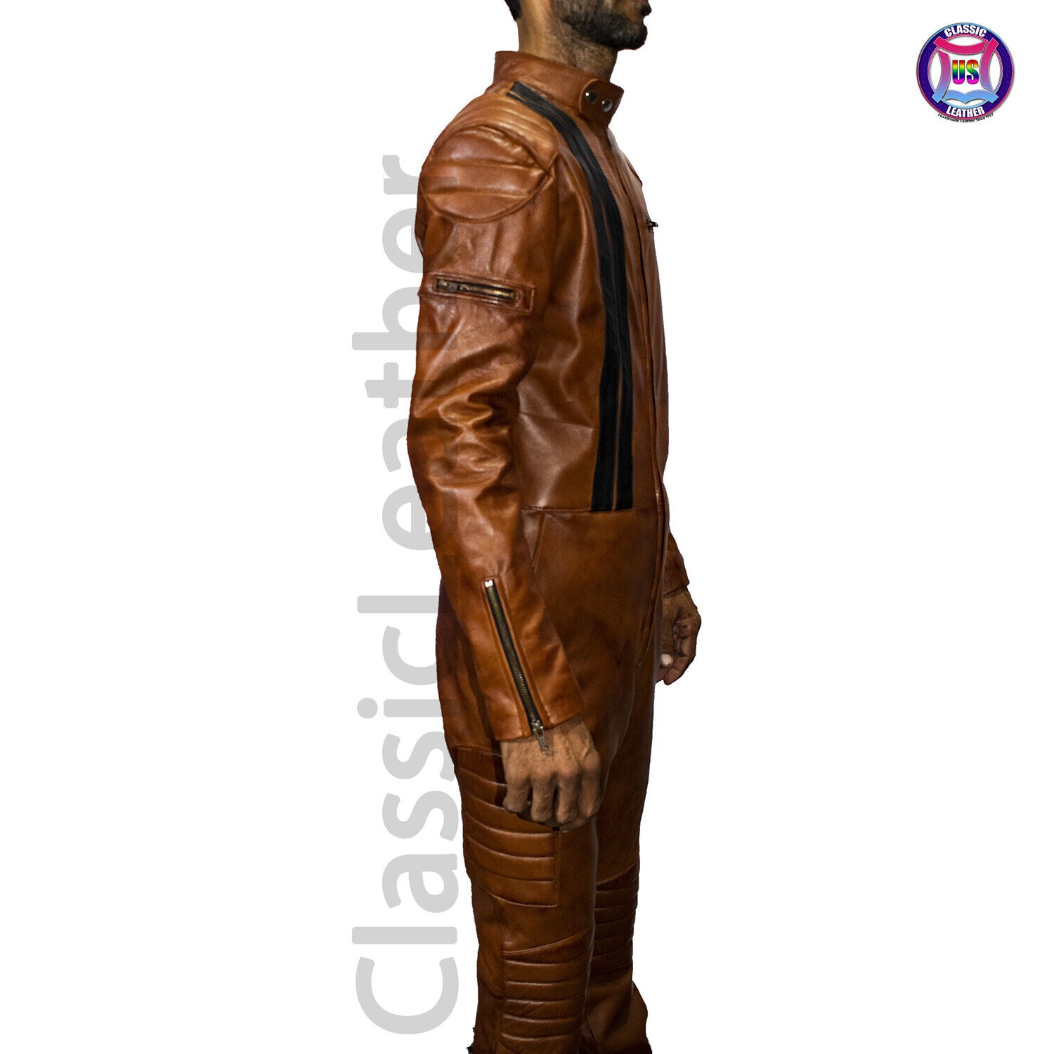 Premium men leather bodysuit jumpsuit slim fit design