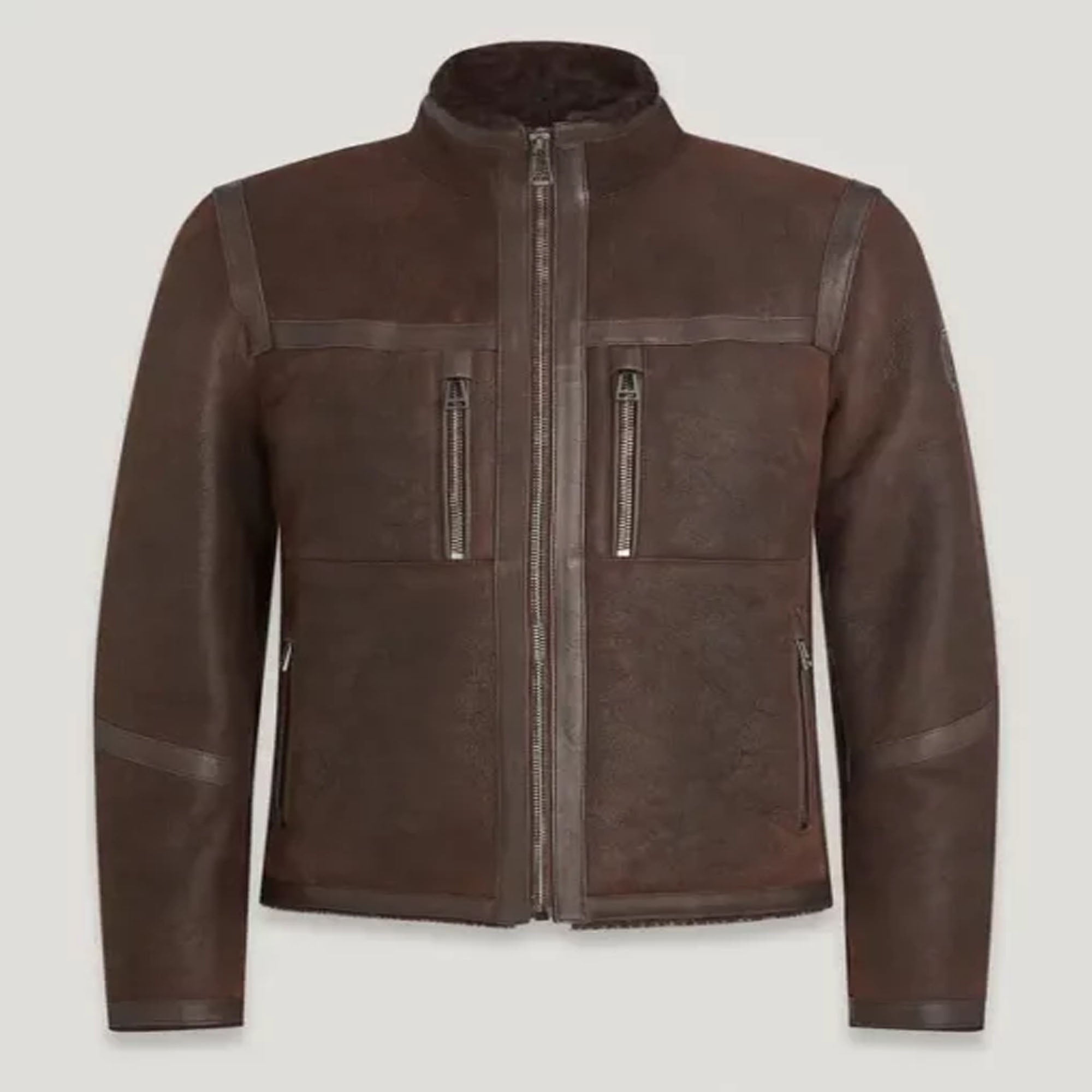 Premium roughout shearling leather jacket front view
