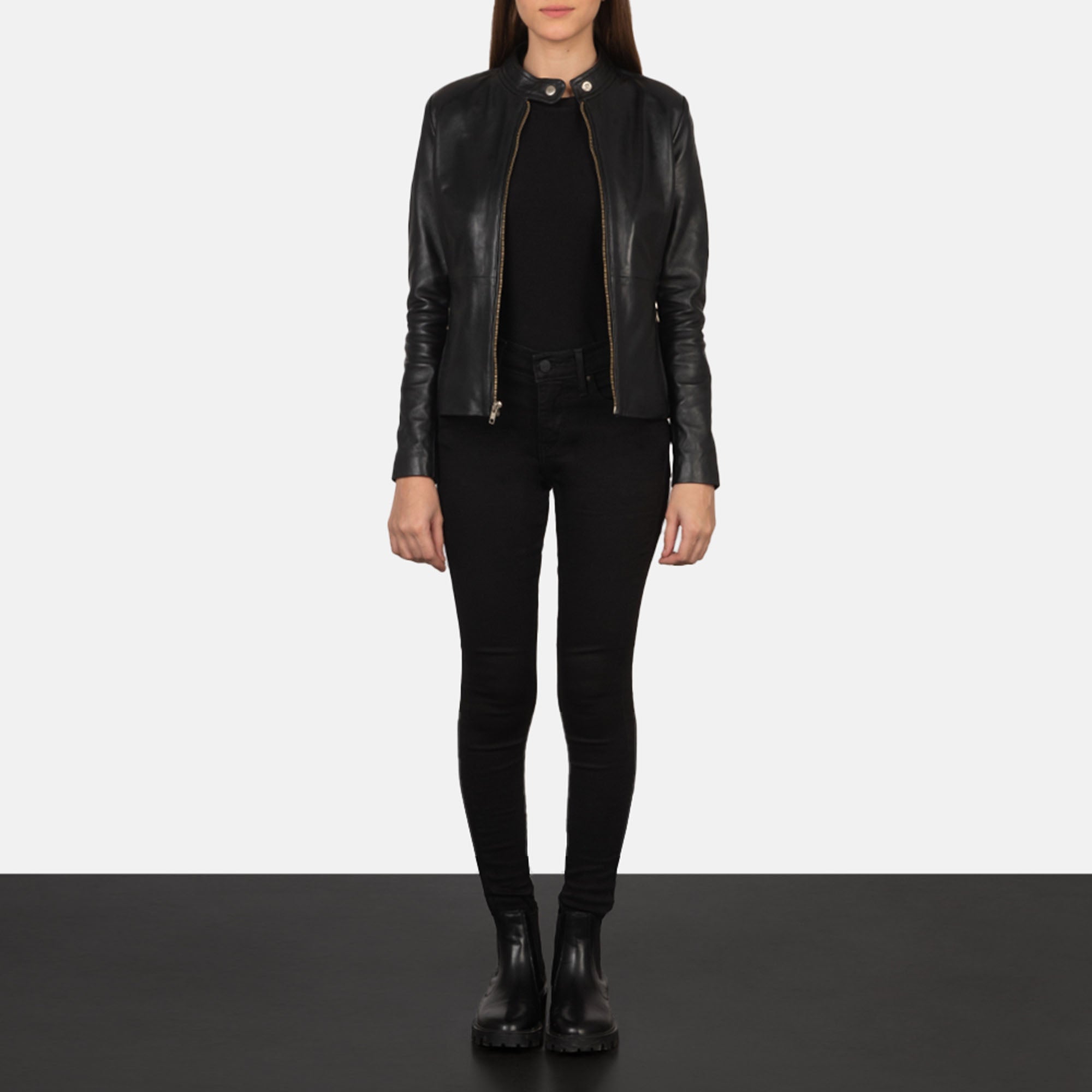 Rave black leather biker jacket front view