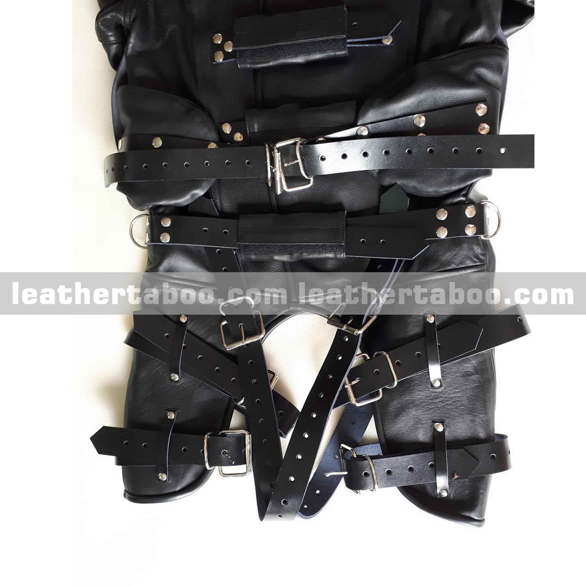 Real Black Cow Leather Straight Jacket Heavy Duty Leather Straitjacket Leathertaboo