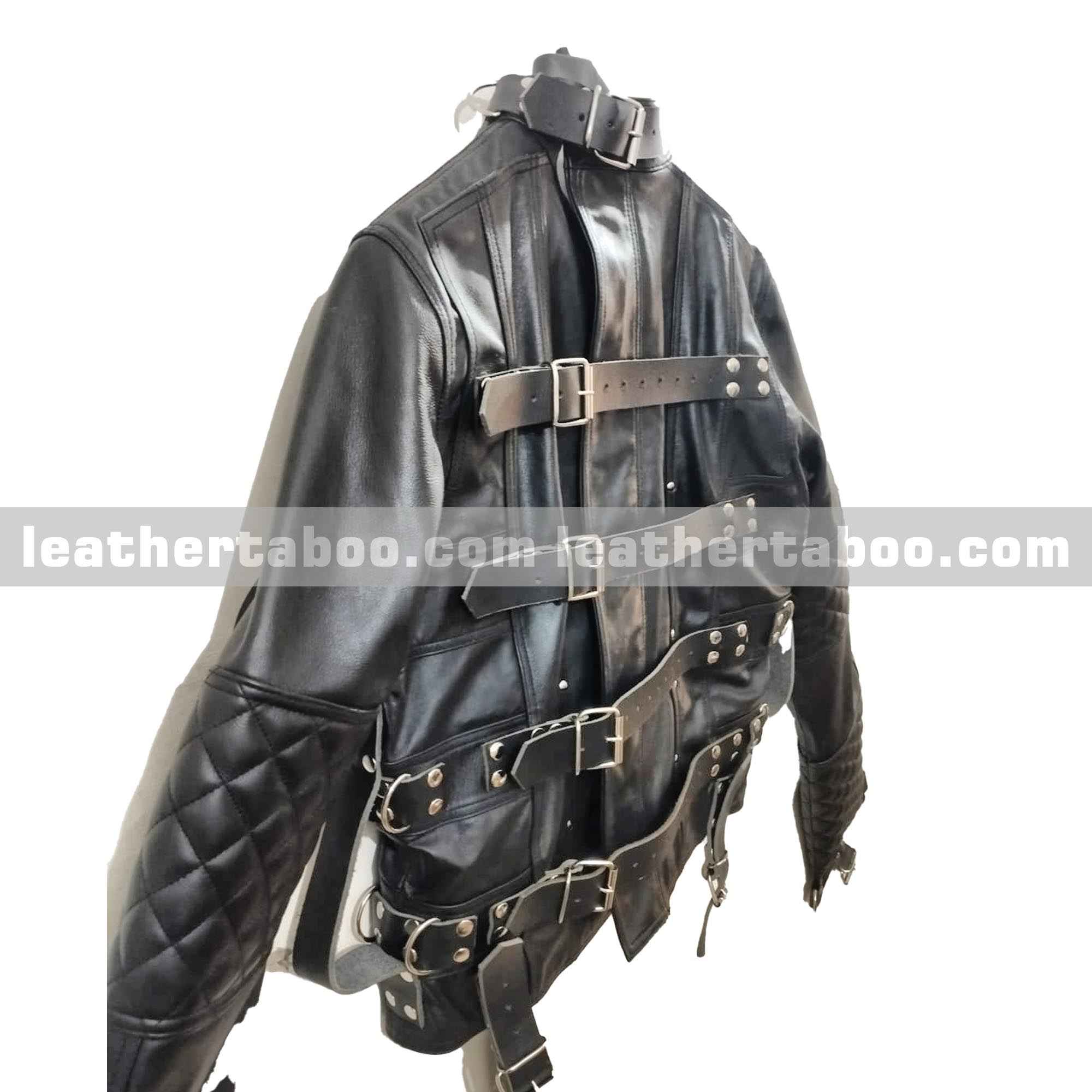 Real Black Cow Leather Straight Jacket Heavy Duty Leather Straitjacket Leathertaboo
