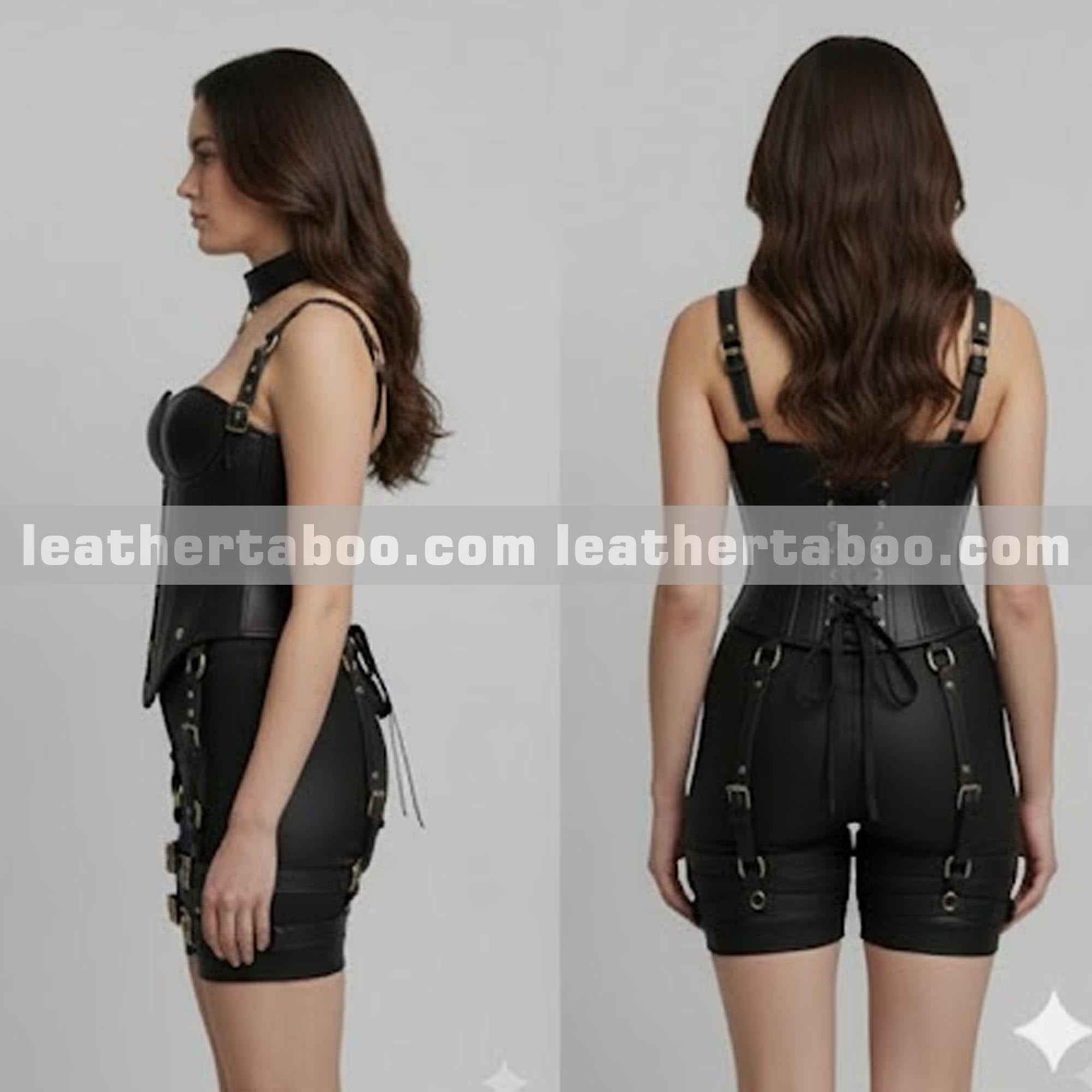 Women's Black Sheepskin Leather Corset Top with Buckle & Lace-Up Detail (Copy)