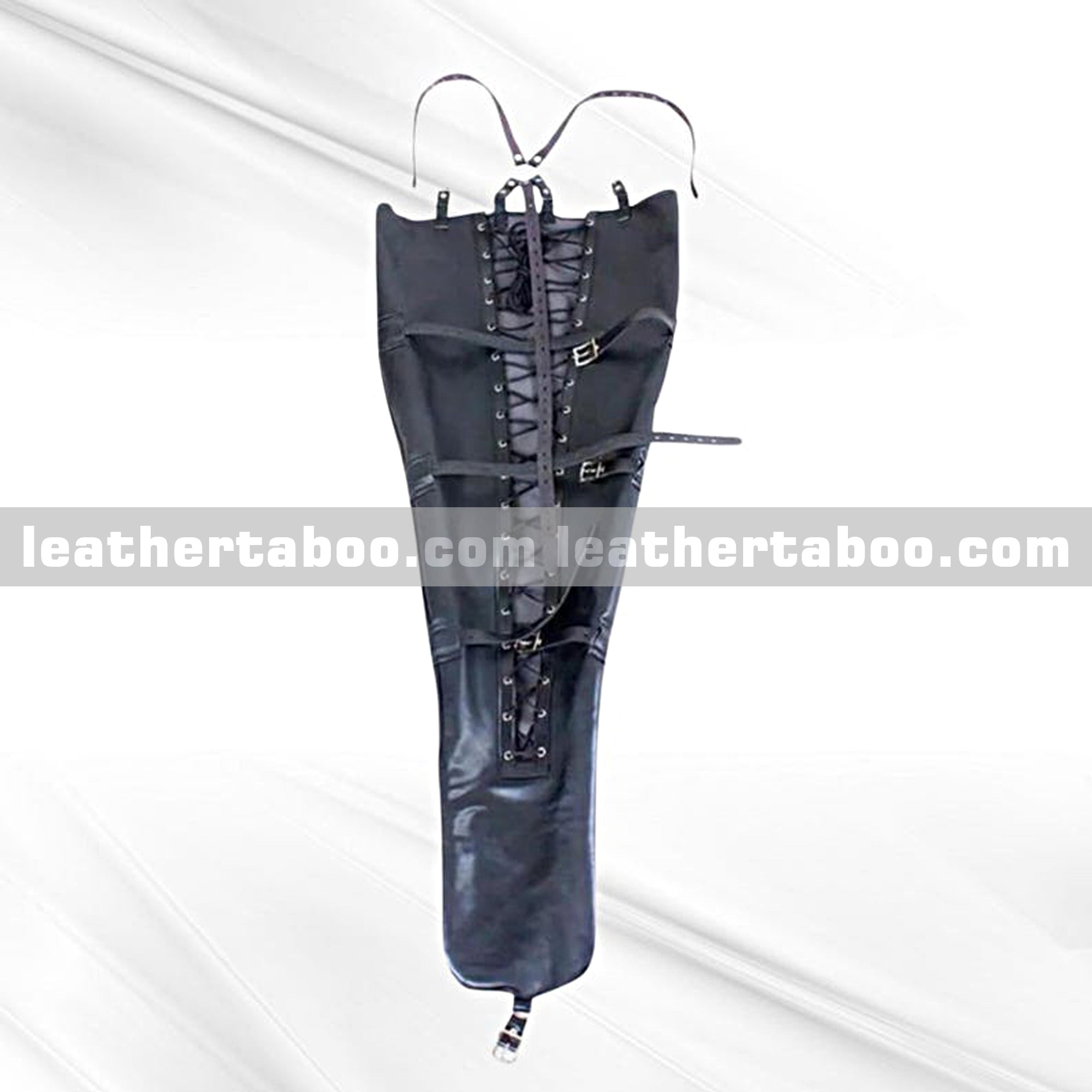 Leather Mummy Bag with Mermaid Leg Binder Body Harness Restraints – Full Body Bondage Suit