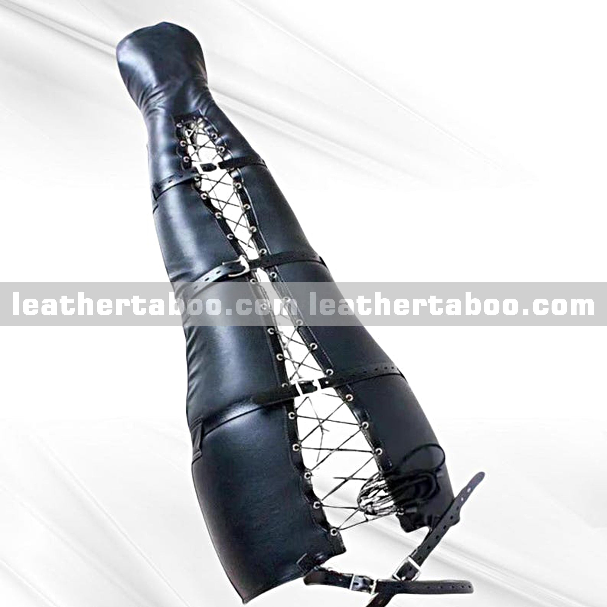 Leather Mummy Bag with Mermaid Leg Binder Body Harness Restraints – Full Body Bondage Suit