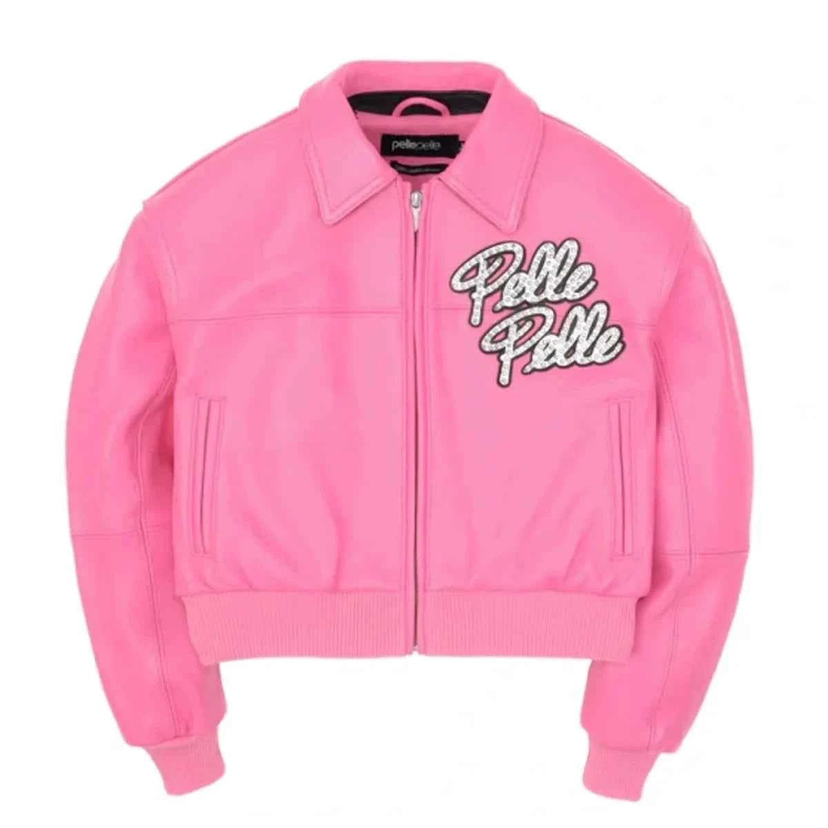 Soda Club Pelle Pelle Marc Buchanan World Famous Womens Crop Pink Leather Jacket