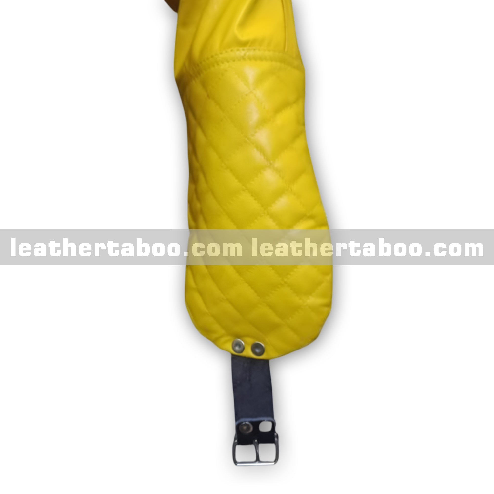 Heavy Duty Yellow Bondage Restraint Suit with Black Leather Straps – Full Body BDSM Gear