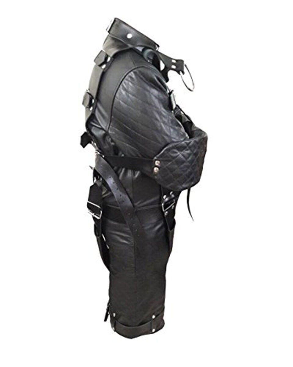 Structured leather straight cut jacket cosplay outfit men