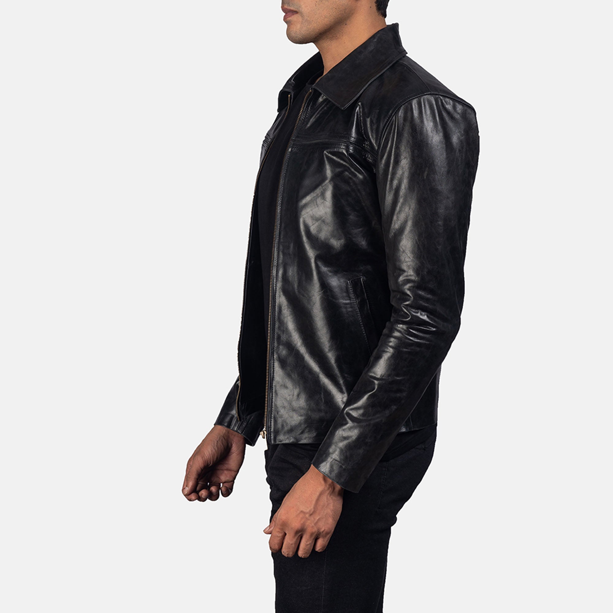 Stylish black leather jacket modern fashion look