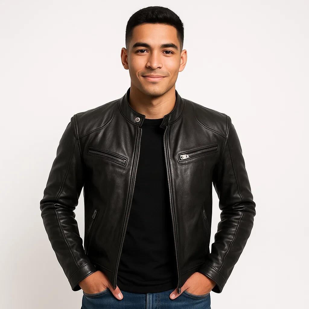 Men's Café Race Vintage Distressed Real Black Leather Jacket
