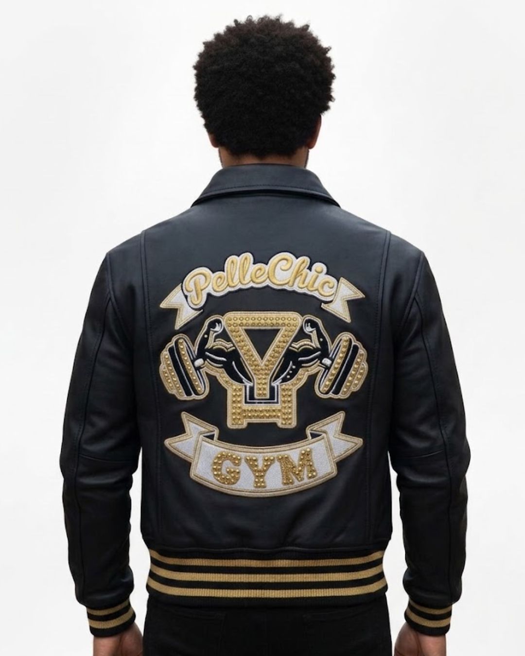 Pelle Chic “Iron Dynasty” Premium Leather Gym Bomber Jacket leathertaboo.com