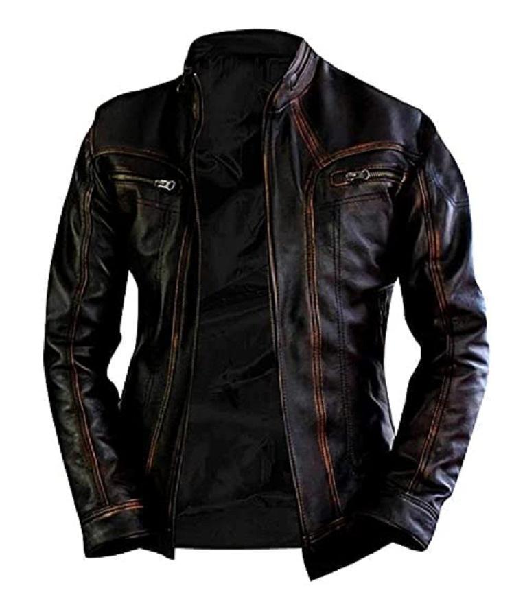 Men's Café Race Vintage Distressed Real Black Leather Jacket