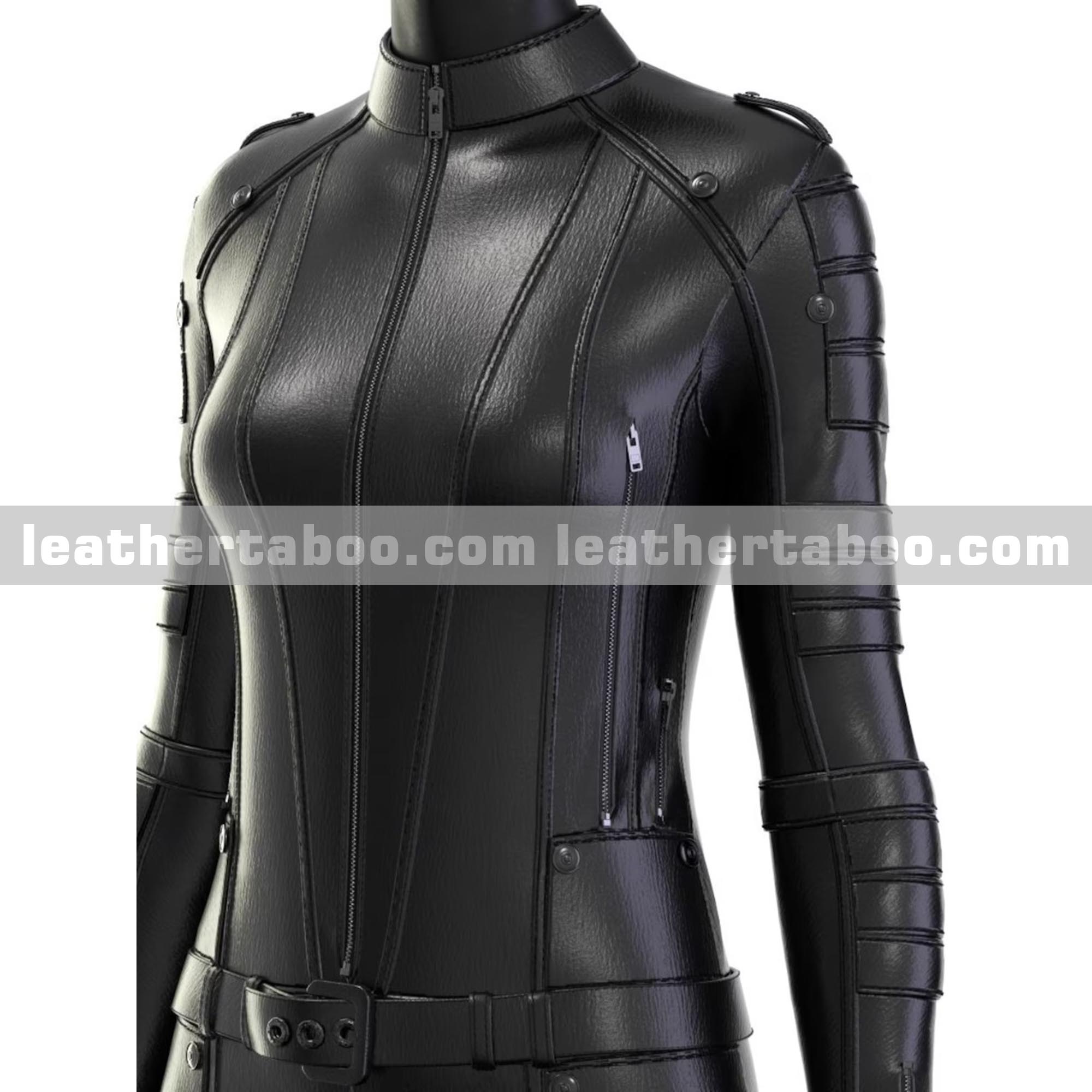 Women's Black Real Leather Catsuit | Stealth-Inspired Bodysuit for Cosplay & Fashion leathertaboo.com