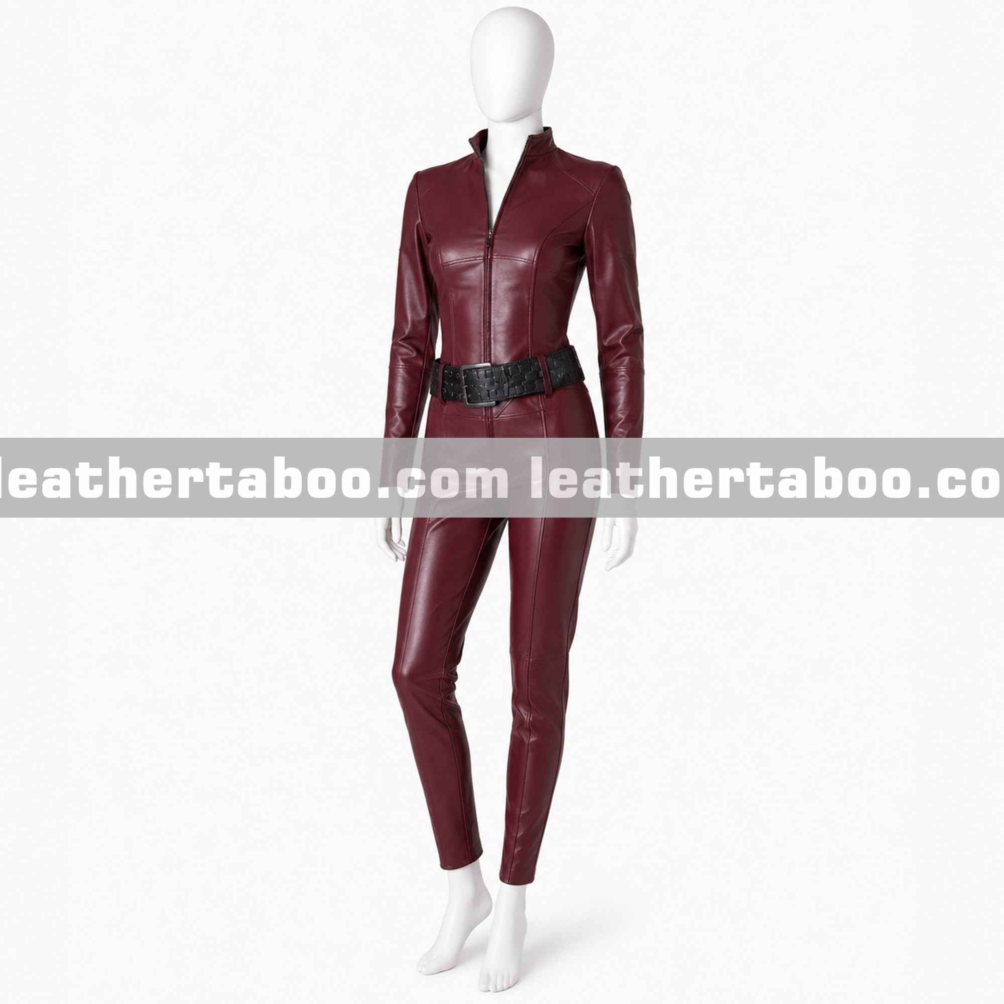 Women’s Maroon Genuine Leather Catsuit