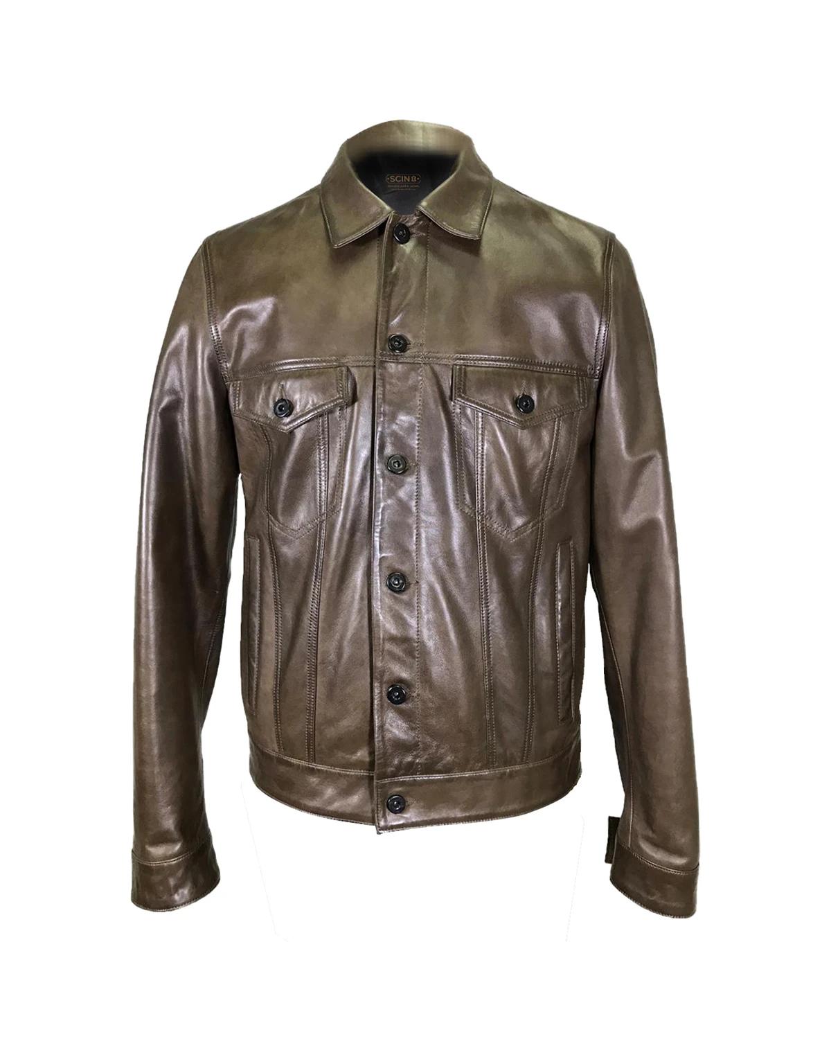 Men’s Soft Brown Leather Shirt Jacket (Slim Fit Vintage Button-Up)