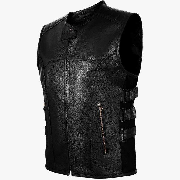 Men’s Black Leather Zipper Vest (Biker Clubwear Best-Selling Style)