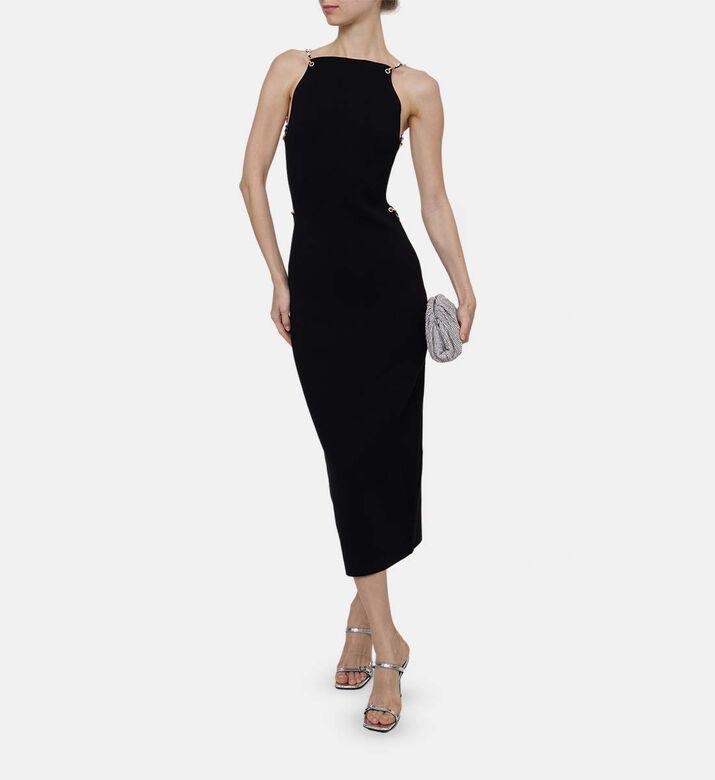 Women’s Black Square Neck Leather Bodycon Dress (Slim Fit Designer Style)