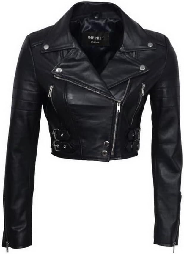 Woman's Real Sheepskin Leather Stylish Mini Biker Jacket