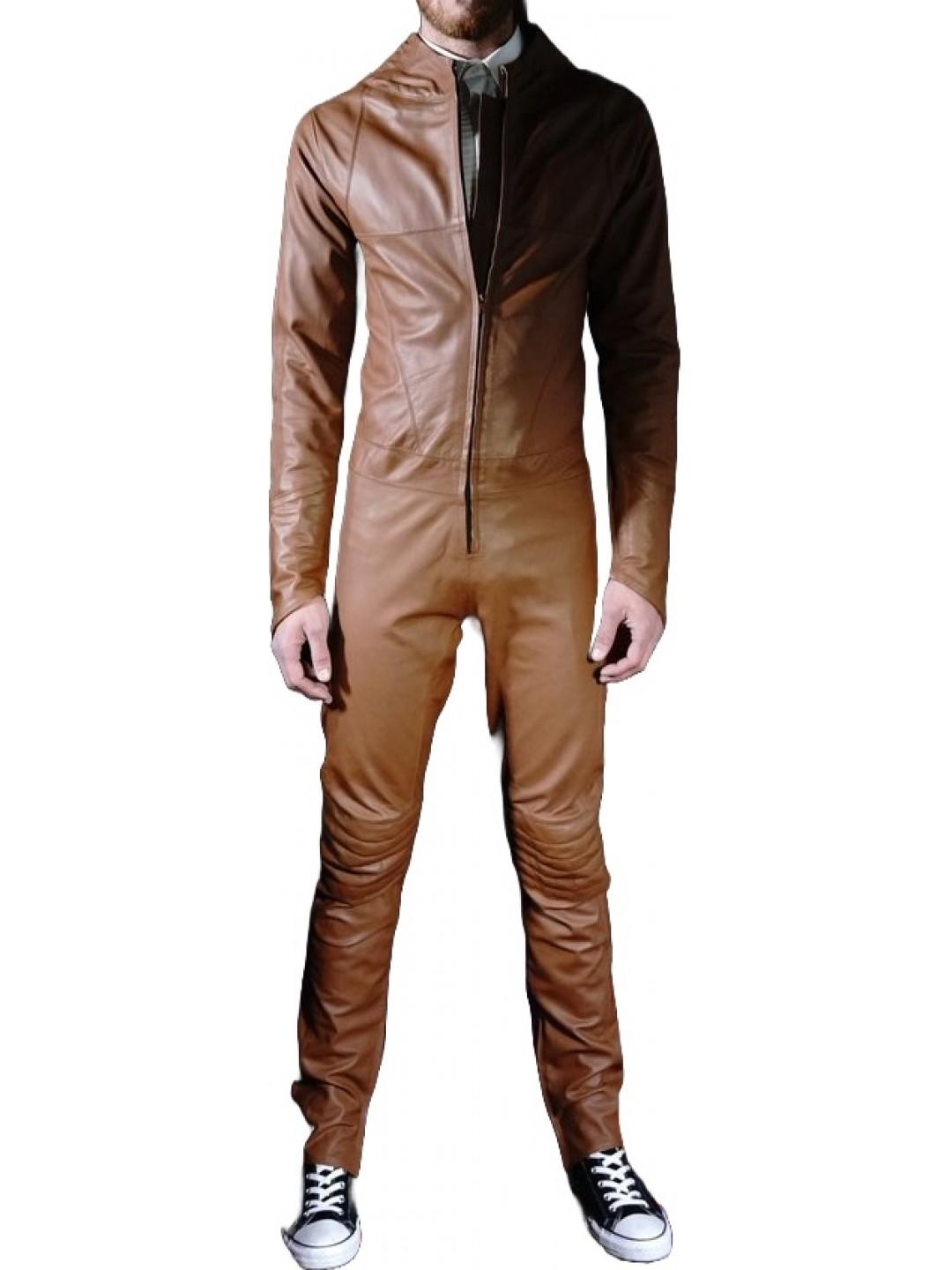 Genuine Sheepskin Leather Vintage Biker Jumpsuit Without Gloves