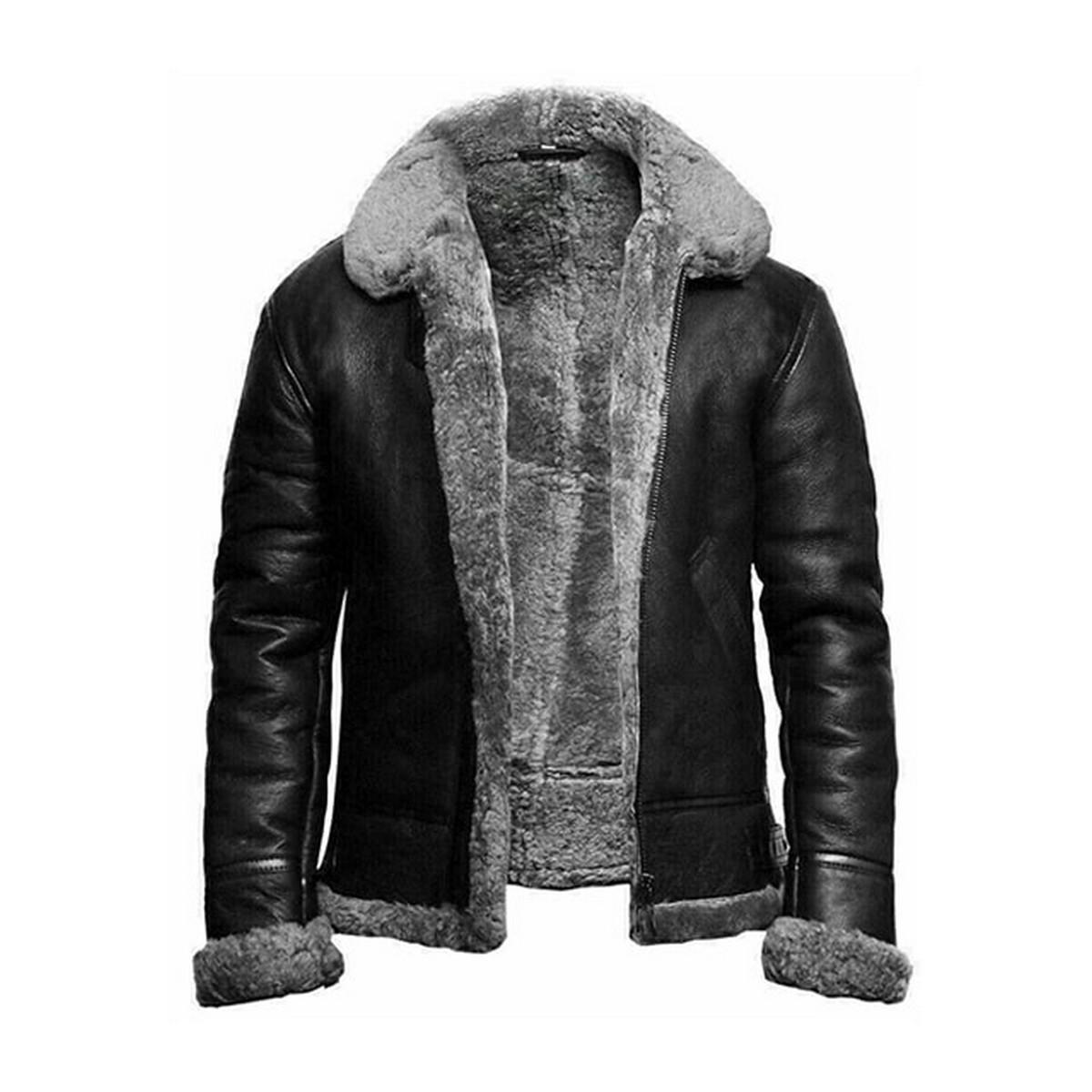 Men's Lambskin Winters Leather Jacket With Fur Collar