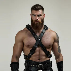 Man’s Premium Genuine Real Leather Adjustable Chest Harness Body Armor Style