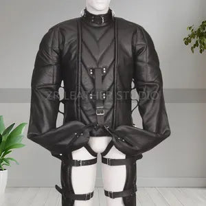 Men's Real Leather BDSM Asylum Straight Jacket With Arms Binder Bondage Restraint