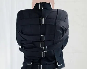 Sides Crotch Strap Restraining Leather Bondage Straitjacket