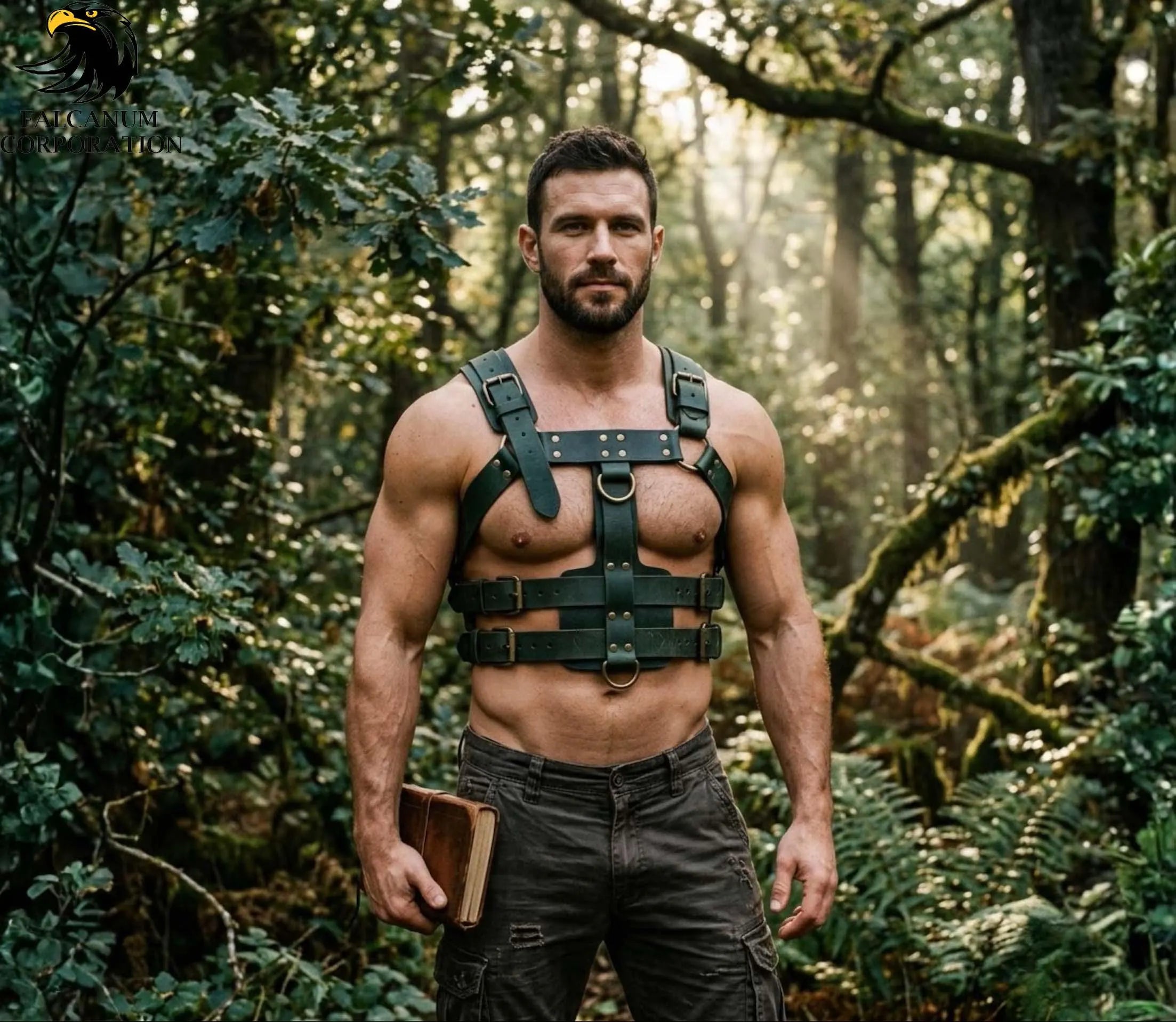 Man’s Premium Genuine Real Leather Adjustable Chest Harness Body Armor Style