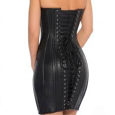 Woman's Premium Real Sheepskin Leather Bondage Stylish Lace-Up Bodycon Fashion Dress