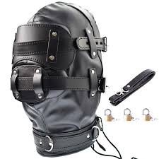 Black Leather BDSM Hood Suffocating Mask - Gimp Extreme Bondage Mask - Fetish Gear