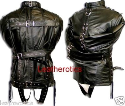 Men's Premium Leather Bondage Straitjacket With Extended 6 Back Straps