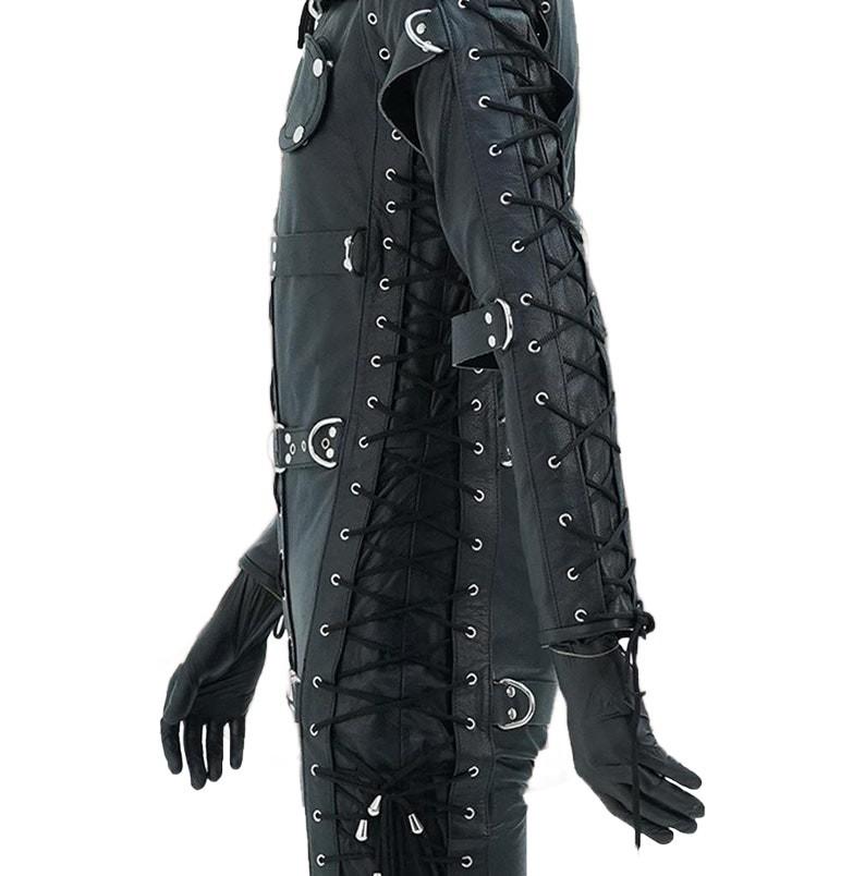 Pure Bondage Padded Leather Jumpsuit – BDSM Real Leather Mistress-Style Bandage Suit